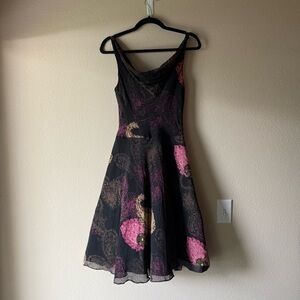 Y2K Lapis Elegant Black and Pink Midi Dress